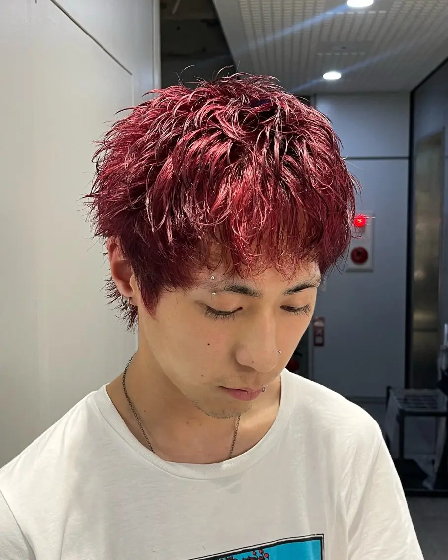 ショート カラー パーマ メンズ レッドカラー カット ヘアカラー 🔥メンズ 特化🔥菊水皐暉🔥のヘアスタイル