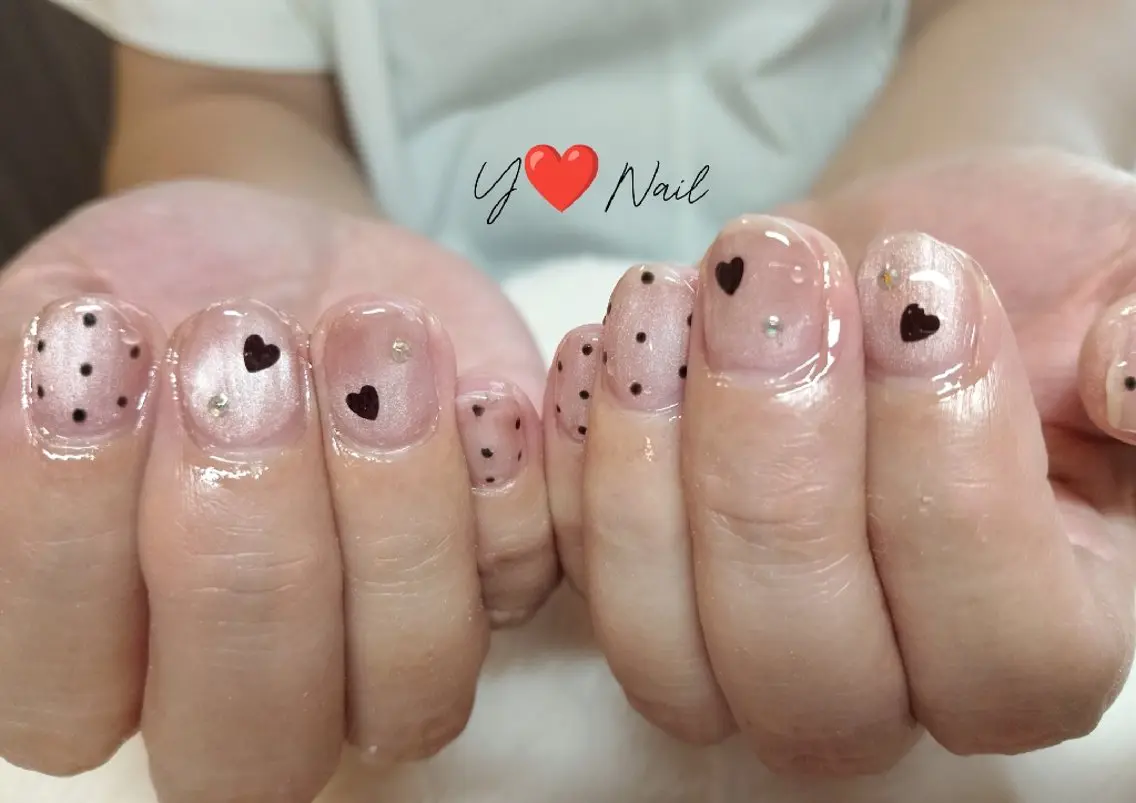 ネイル ドット ハート ピンク 中島 泰子のネイルデザイン