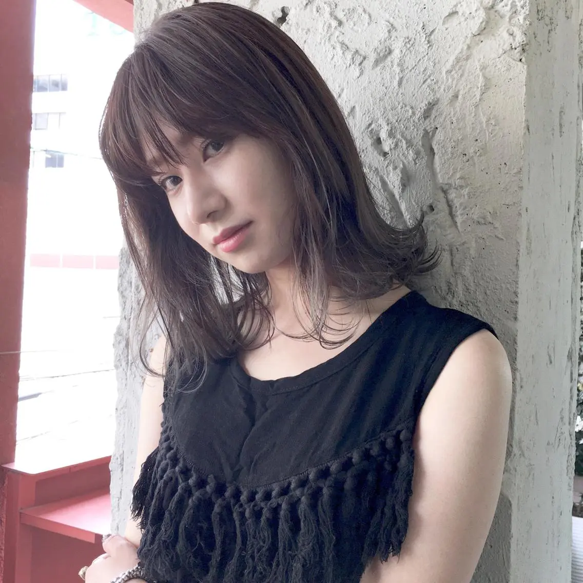 ミディアム カラー アッシュ ダブルカラー 外ハネヘア 薬院:今泉/上川美幸 ボブ/顔周りレイヤーのヘアスタイル