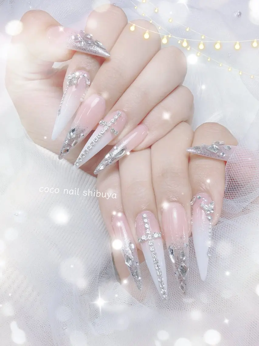 ネイル 成人式 大理石ネイル(マーブル) リボン 夏ネイル ネイルチップ ハンドネイル Mei Salon 長さ出し専門店のネイルデザイン