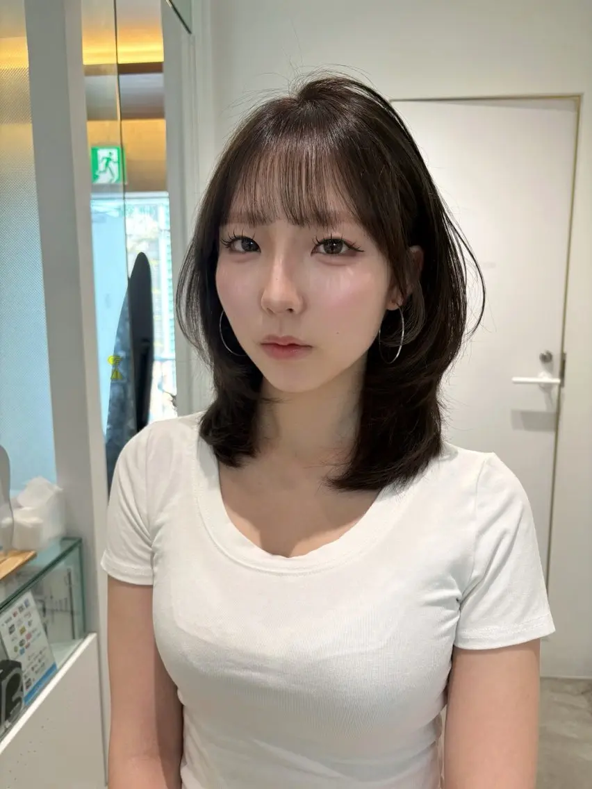 ミディアム カラー カット ヘアカラー 優姫/韓国レイヤー /透明感カラーのヘアスタイル