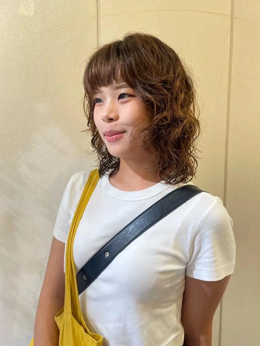 セミロング パーマ セミロングパーマ レイヤーカット カット パーマ トリートメント 狩野 羅夢のヘアスタイル