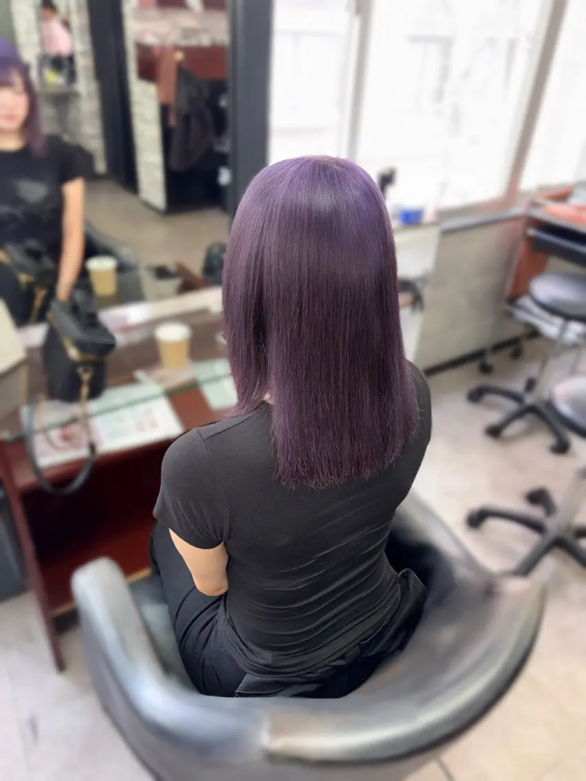 ミディアム パープルカラー ヘアカラー ハイトーンカラー 💚りょうか💚のヘアスタイル