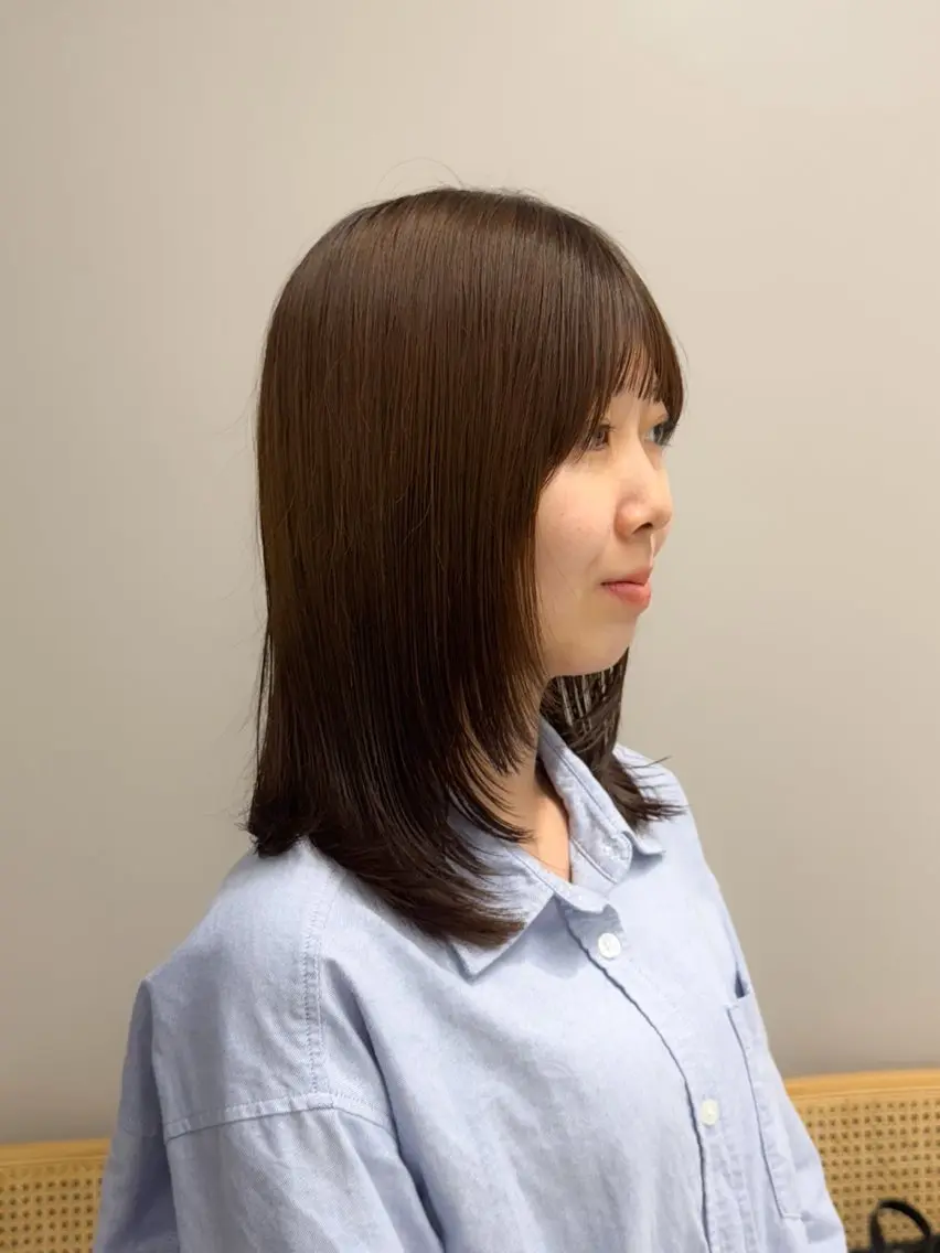 ミディアム カラー ヘアアレンジ ブリーチ ダブルカラー イヤリングカラー イルミナカラー ブリーチなしカラー 立川/レイヤー/ 透明感Wカラーのヘアスタイル