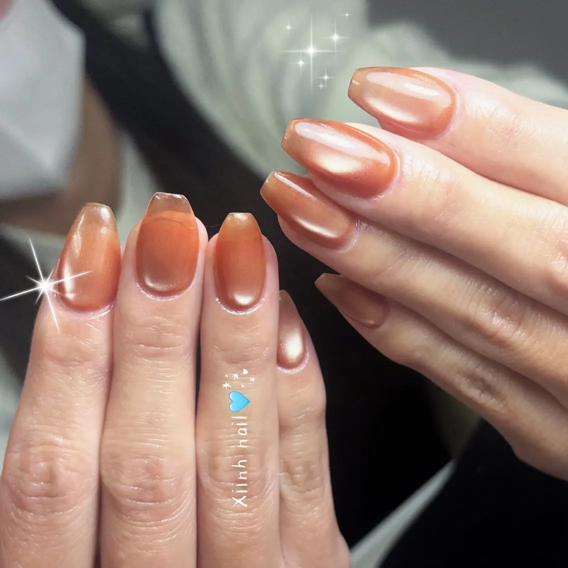 ネイル ブラウン チークネイル 桜ネイル 長さ出し フットネイル ハンドネイル XIINH NAIL SALONのネイルデザイン