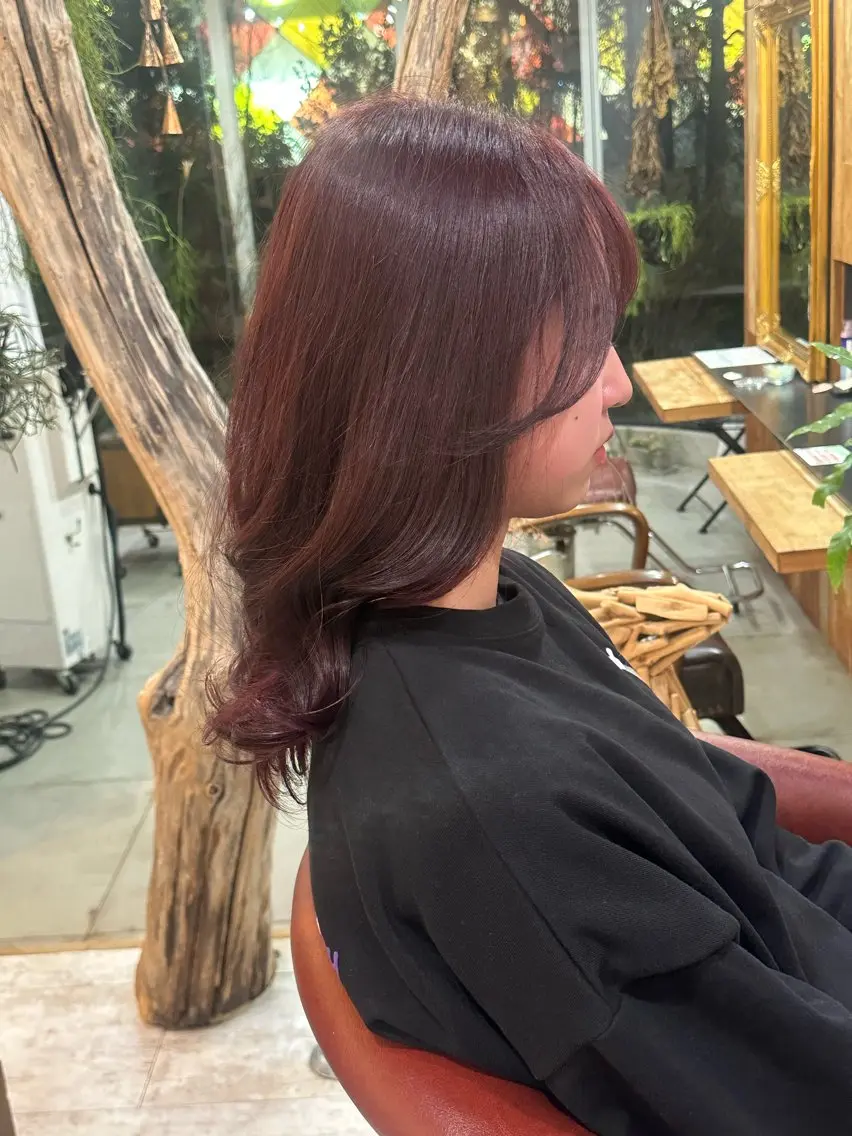 ロング カラー 黒髪 ブリーチ ボルドーカラー ダブルカラー ブリーチなしカラー ヘアカラー 山之内匠/艶カラー/ ハイトーン/ブリーチのヘアスタイル