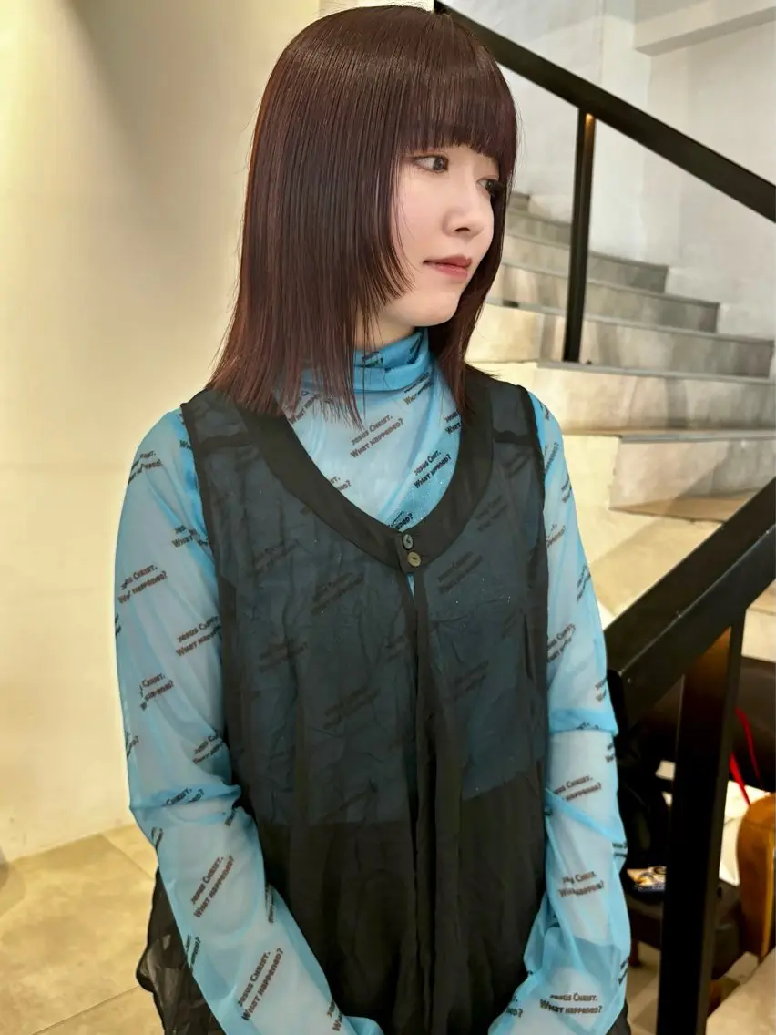 ミディアム カラー ボルドーカラー 姫カット カット ヘアカラー Kureha/ネイル トレンドヘアのマツエク・マツパデザイン