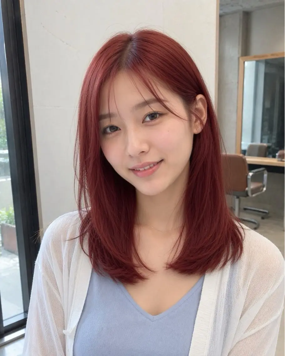 ミディアム カラー レッドカラー カット ヘアカラー トリートメント 吉岡 三四朗のヘアスタイル