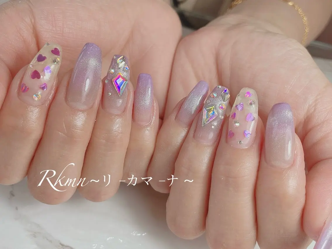 ネイル アートネイル グラデーション ハート マグネットネイル 春ネイル ハンドネイル フットネイル ハンドケア Rkmn ~リ-カマ-ナ~のネイルデザイン