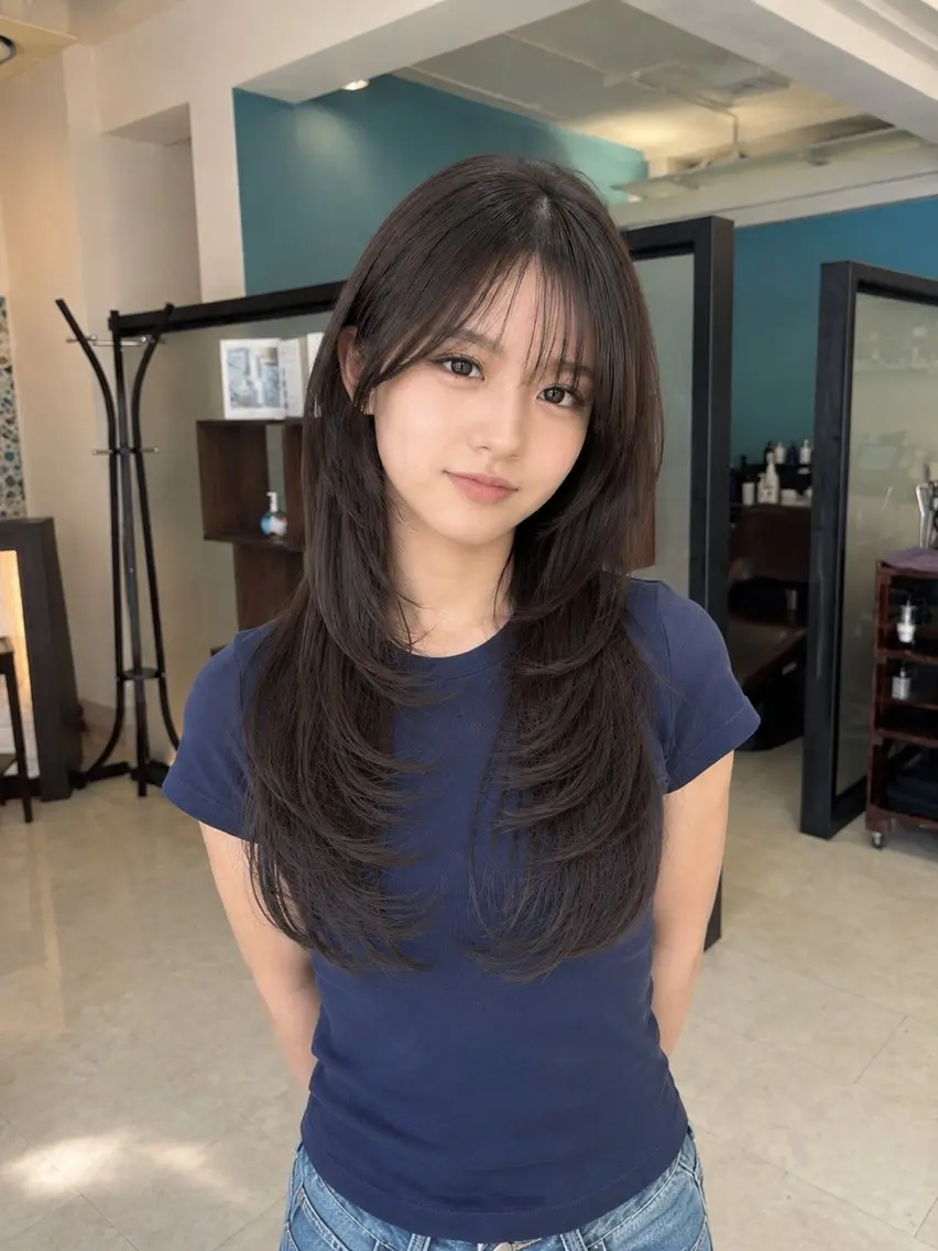 ロング カット オリーブカラー/ レイヤー特化/みづきのヘアスタイル