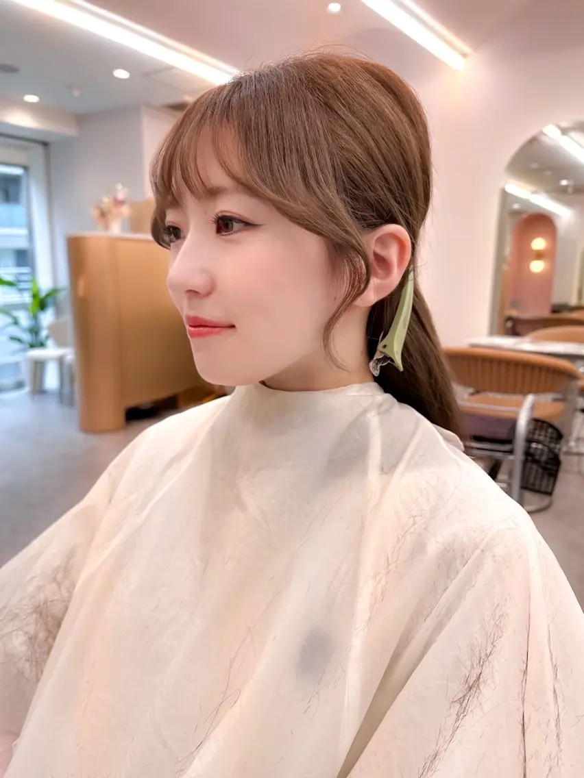 ミディアム カラー カット ヘアカラー トリートメント レイヤー🇰🇷小顔 見せ顔周り💕トモミのヘアスタイル