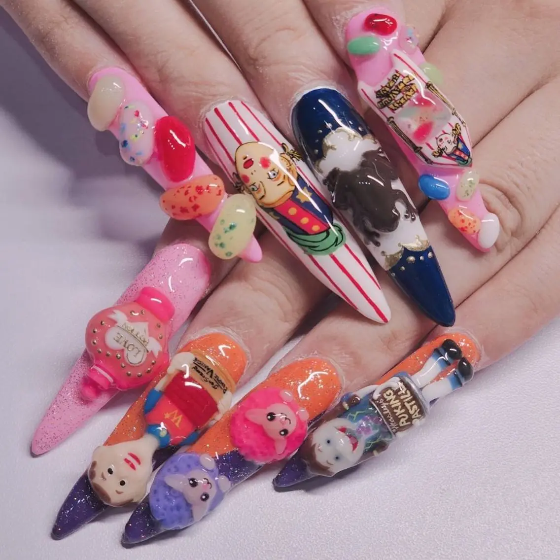 ネイル アートネイル オレンジ ピンク パープル ハンドネイル よしだ ひろきのネイルデザイン