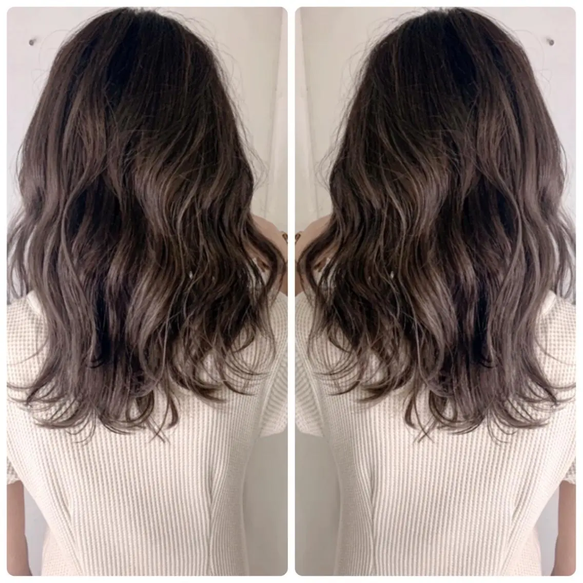 セミロング カラー アッシュ バレイヤージュ ブリーチ デザインカラー グレージュ カット ヘアカラー 京都大人女性ショート 徒歩1分/秋山のヘアスタイル