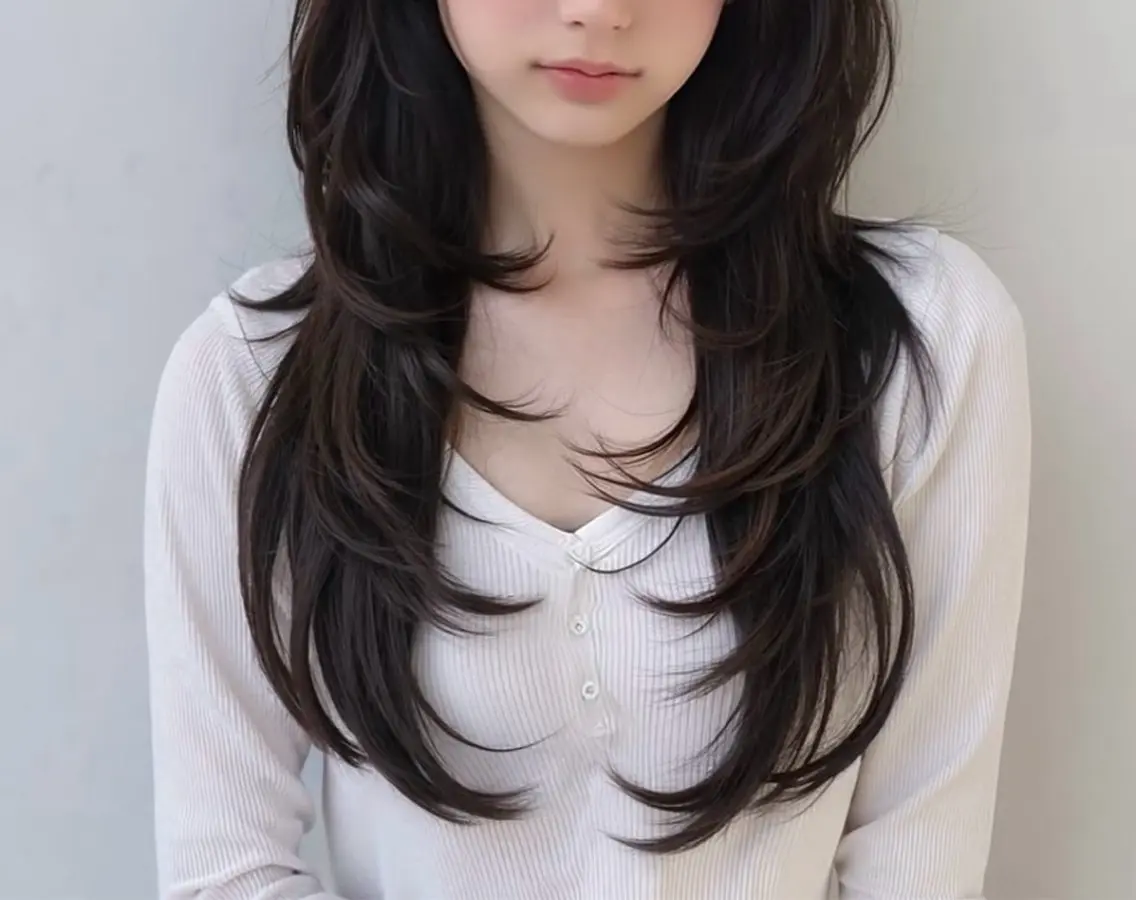 ロング ♡⃛₊ワンカラー/ ツヤボルドー♡⃛にこのヘアスタイル