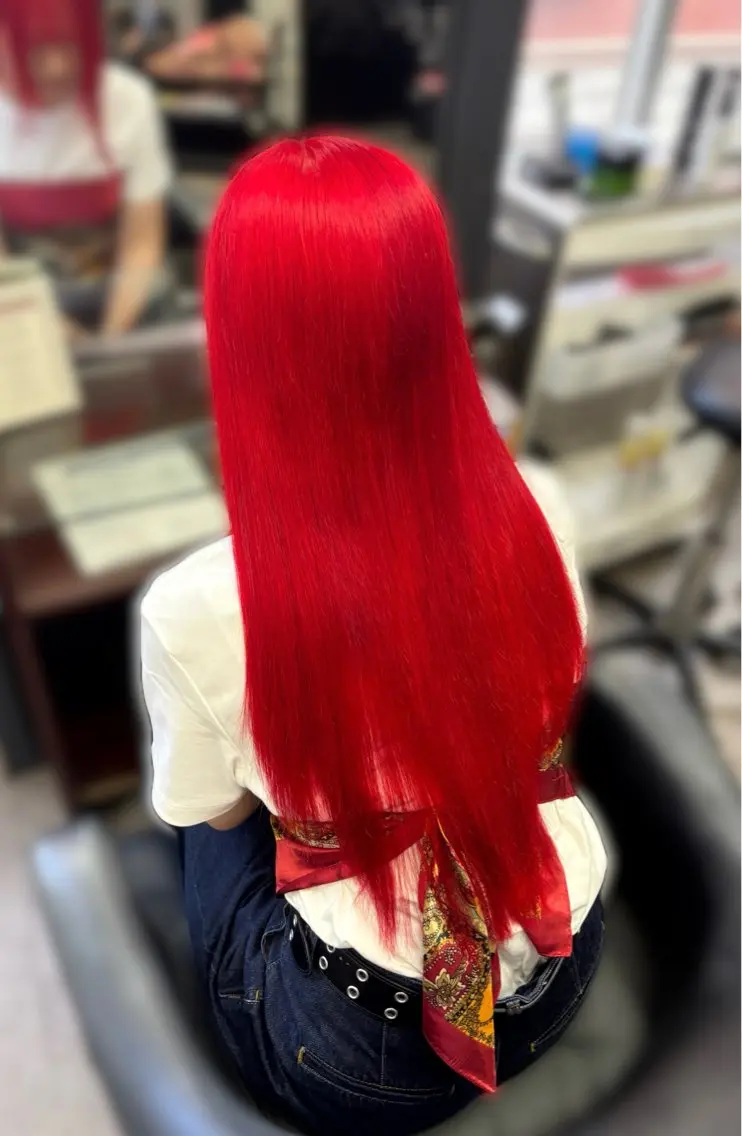ロング カラー ブリーチ レッドカラー ヘアカラー OZ 梅田店／ ユウリのヘアスタイル