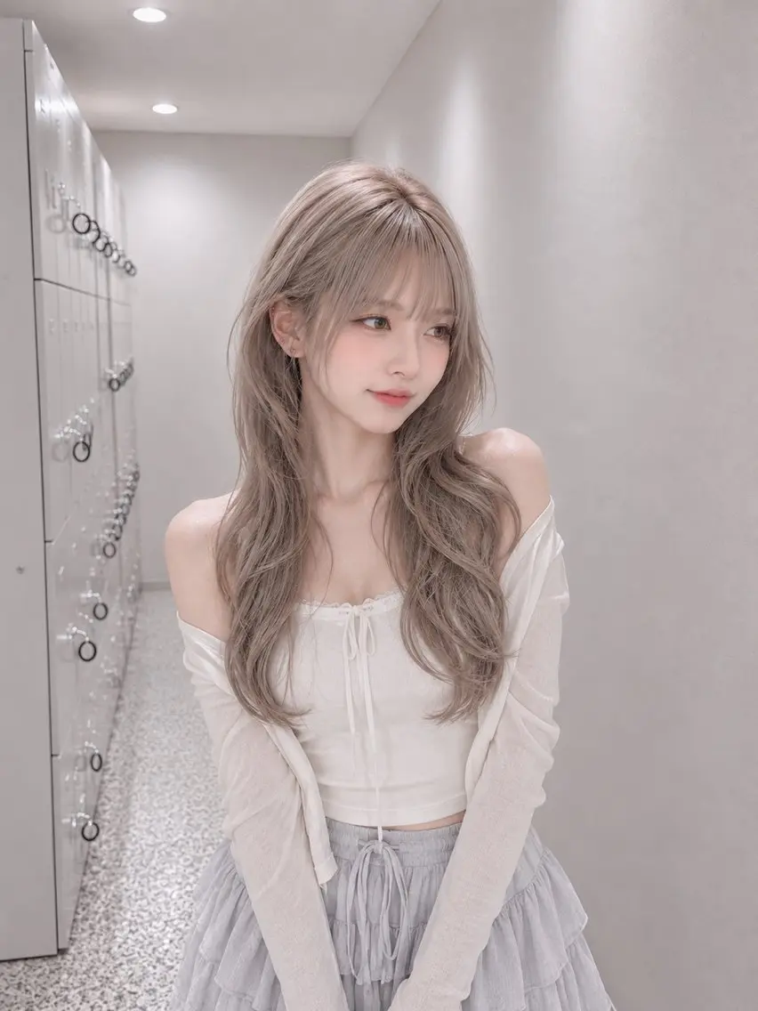 ロング カラー グレージュ ミルクティーグレージュ レイヤーカット ヘアカラー トリートメント ハイトーン/ホワイト /縮毛矯正/りくとのヘアスタイル