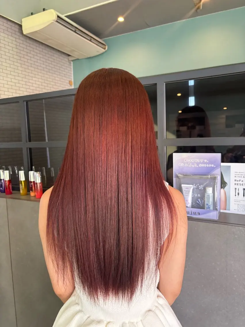 ロング カラー オレンジ 縮毛矯正 トリートメント ヘアカラー 🫧古田 穂香🫧パーマモデルのヘアスタイル