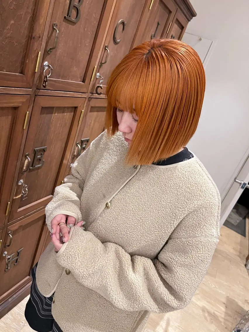 ミディアム カラー オレンジ 篠原 海のヘアスタイル