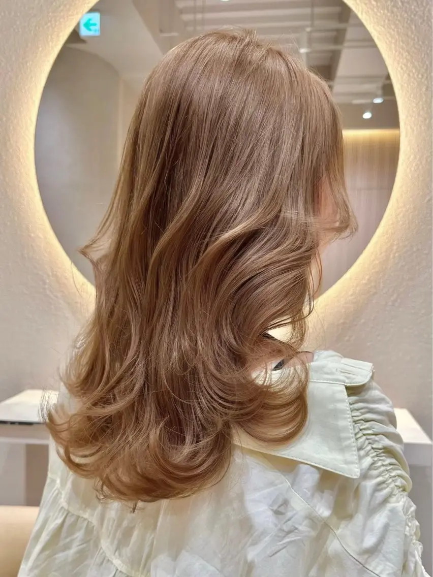 セミロング カラー ヘアカラー トリートメント 興津/韓国レイヤー ダブルカラー美髪縮毛のヘアスタイル