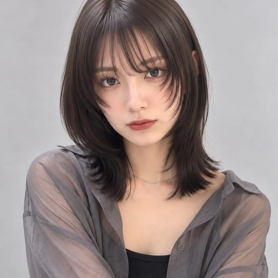 ミディアム カラー パーマ ミディアムレイヤー 透明感カラー グレージュ レイヤーカット 縮毛矯正 カット 縮毛矯正 ラフモードハッシュ× 巻ける縮毛矯正 渋谷のヘアスタイル