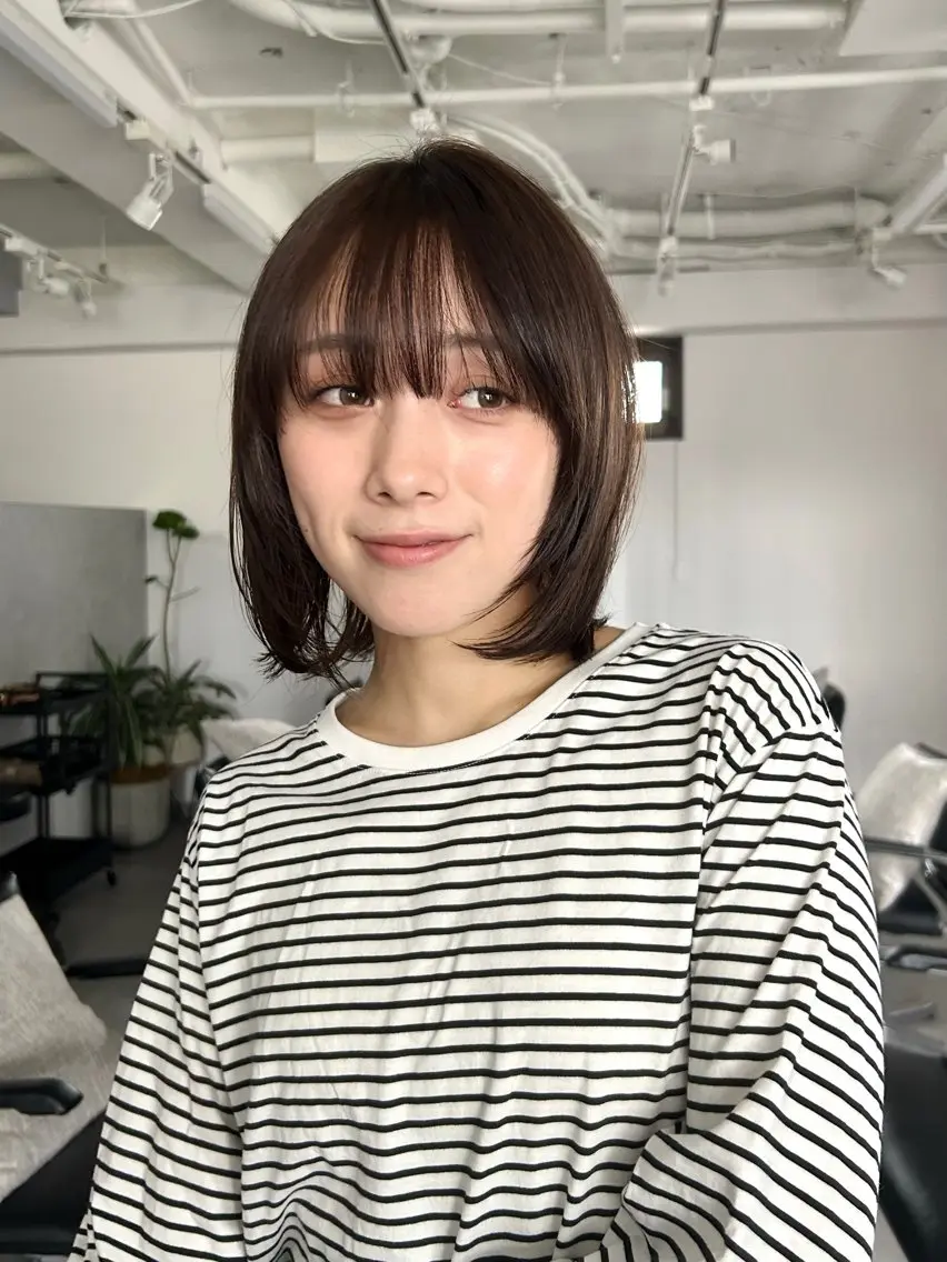 ミディアム カラー ボブ くびれヘア カット ヘアカラー トリートメント 池袋/小顔レイヤー/ 顔まわり/taigaのヘアスタイル