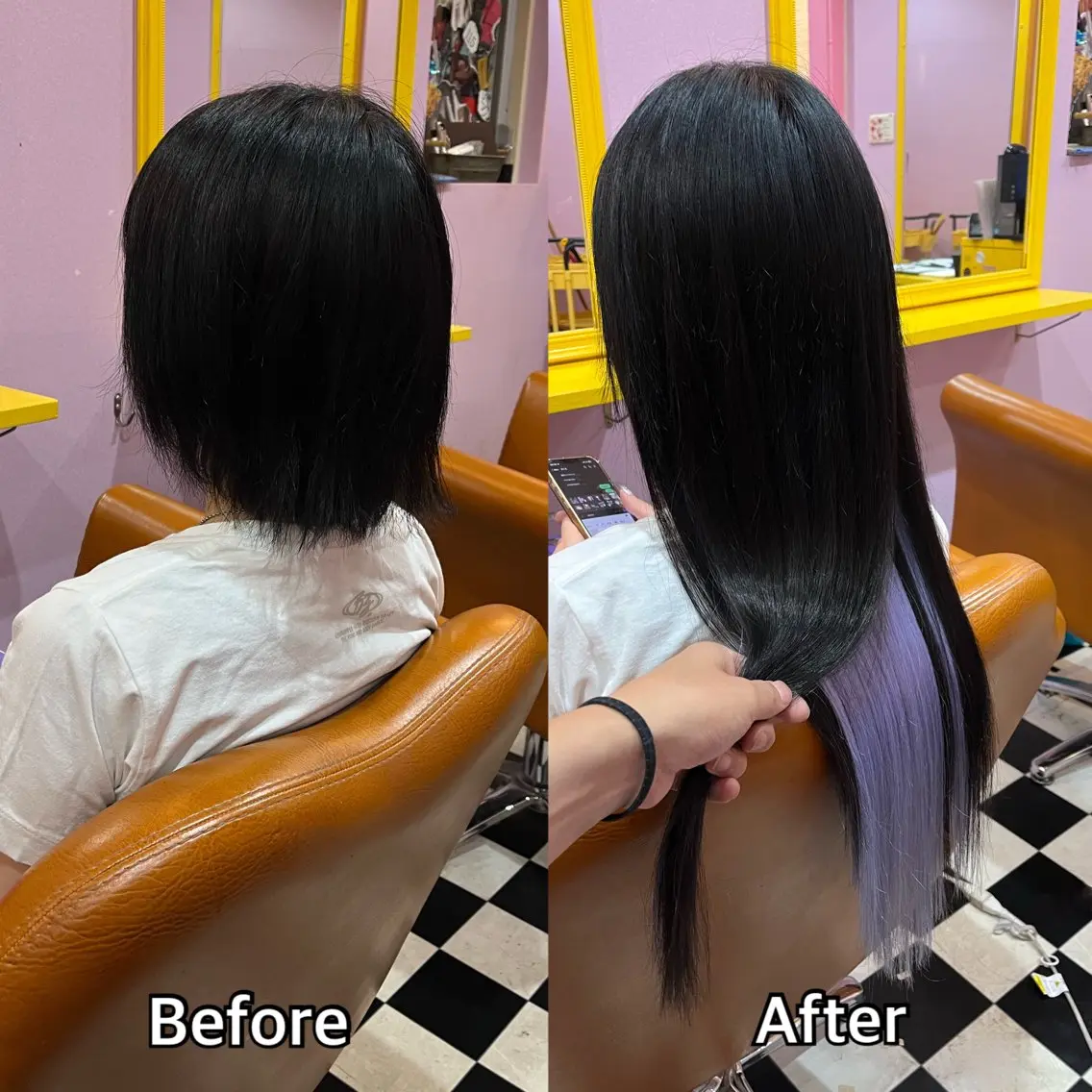ロング カラー＋ちび編み込み エクステ梅田🐨のヘアスタイル