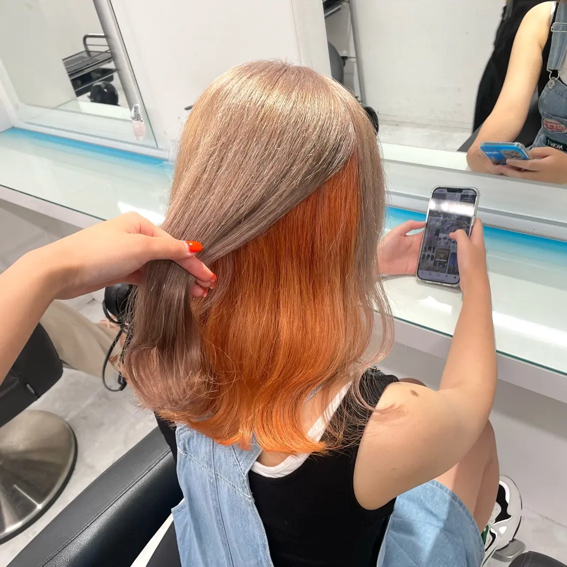 セミロング カラー ヘアカラー トリートメント ヘッドスパ ヘアセット 暖色🩷透明感カラー ♡Maika♡のヘアスタイル