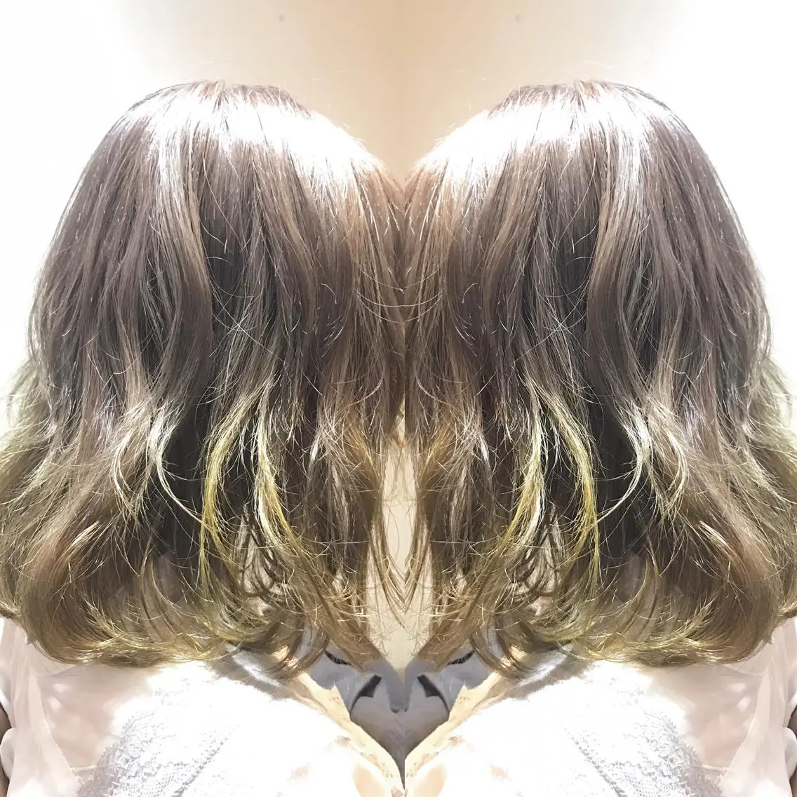 セミロング カラー パーマ ヘアアレンジ メンズ キッズ ネイル マツエク・マツパ グレージュ イエローカラー 黄色 サロンドミルク 原宿のヘアスタイル