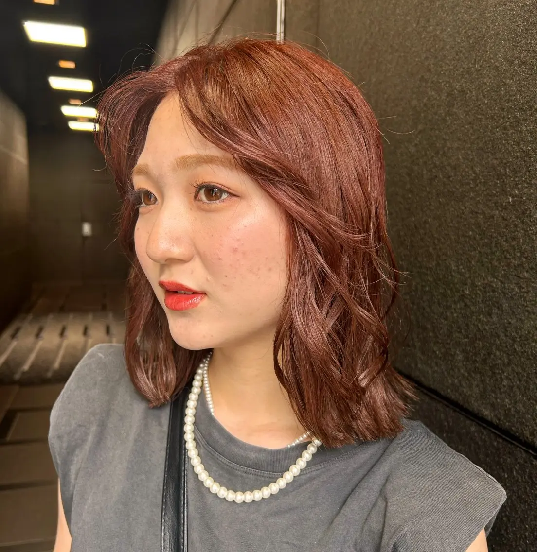 ミディアム カラー ブリーチ ブラウンカラー ブリーチなしカラー ピンクカラー ピンクブラウン ボブ/ベージュ /kazui🐈のヘアスタイル