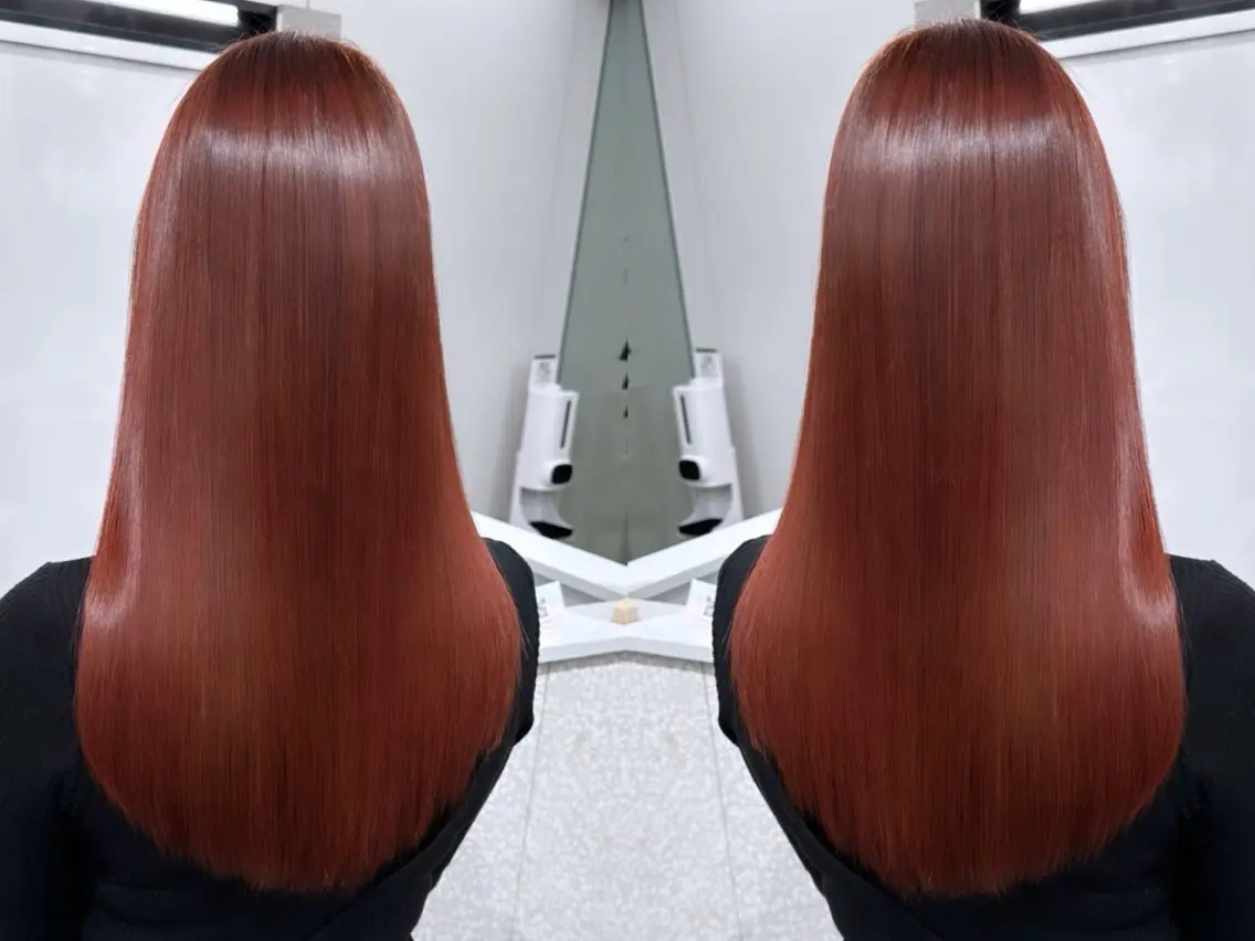 ロング カラー 黒髪 オレンジ ヘアカラー ヘッドスパ ゆあ🤎暖色系🍊 まつ毛パーマ👀🎀のヘアスタイル