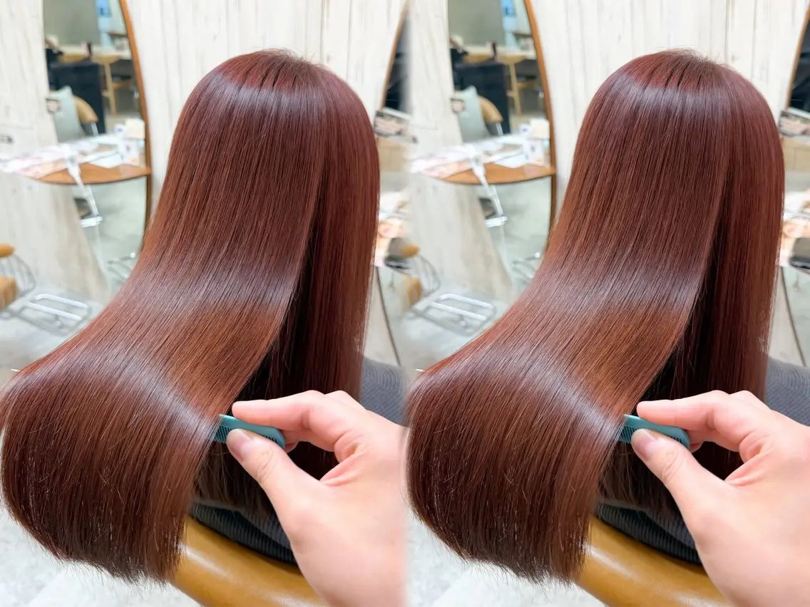 ロング カラー レッドカラー ボブ 髪質改善 レイヤーカット 縮毛矯正 カット ヘアカラー 縮毛矯正 トリートメント 巻ける縮毛矯正✨ ボブ/ショートともきのヘアスタイル