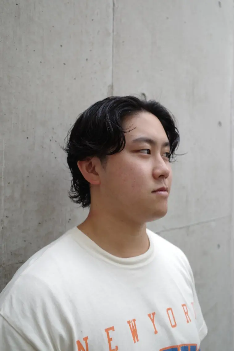 ミディアム メンズ カット パーマ 西宮北口パーマ 鮫島竜海のヘアスタイル