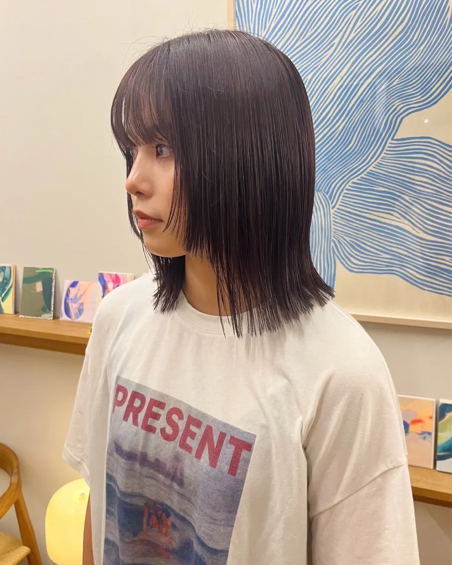 ミディアム カラー ヘアアレンジ ボブレイヤー 透明感カラー グレージュ ラベンダーカラー ラベンダーグレージュ カット ヘアカラー トリートメント 西山 紗耶香🪽 透明感カラー/ボブのヘアスタイル