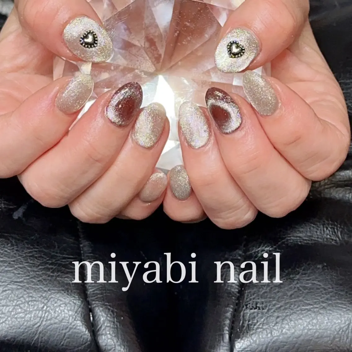 ネイル ボルドー ジェルネイル ハート マグネットネイル 持ち込み ハンドネイル miyabi nail 桂川駅近くのネイルデザイン