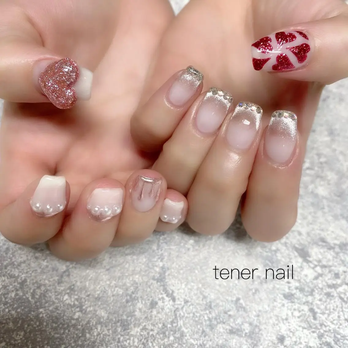 ネイル キラキラネイル バレンタイン テネルネイル tener nailのネイルデザイン