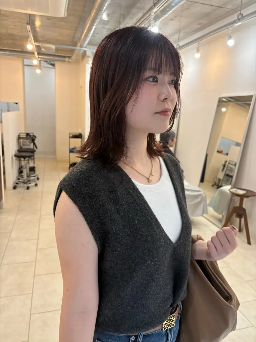 ミディアム カラー パーマ カット ヘアカラー 縮毛矯正 eri kinjoのヘアスタイル