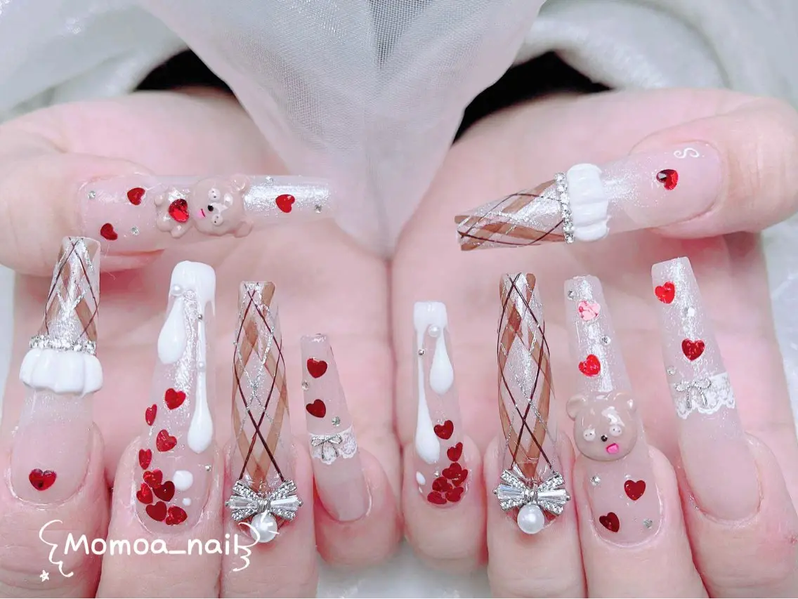 ネイル 成人式 ロングネイル マグネットネイル 大理石ネイル(マーブル) 持ち込み ハンドネイル MoMoA Nail ネイル長さ出し専門店のネイルデザイン