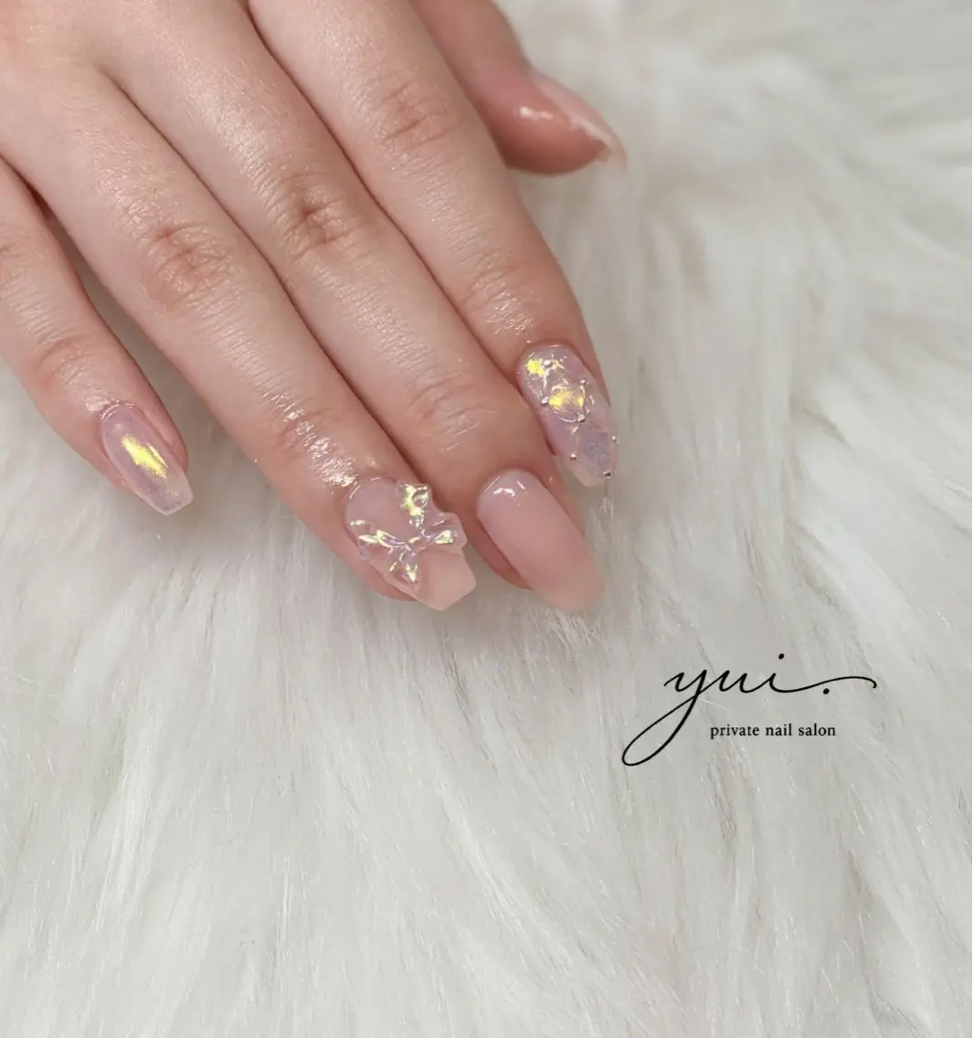 ネイル クリアネイル ミラーネイル リボン nail salon yui.のネイルデザイン