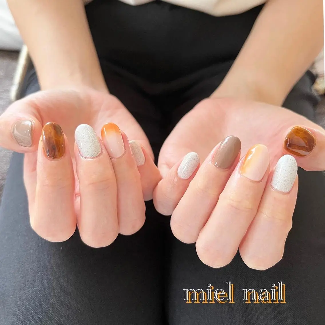ネイル 持ち込み オレンジ ハンドネイル miel nailのネイルデザイン