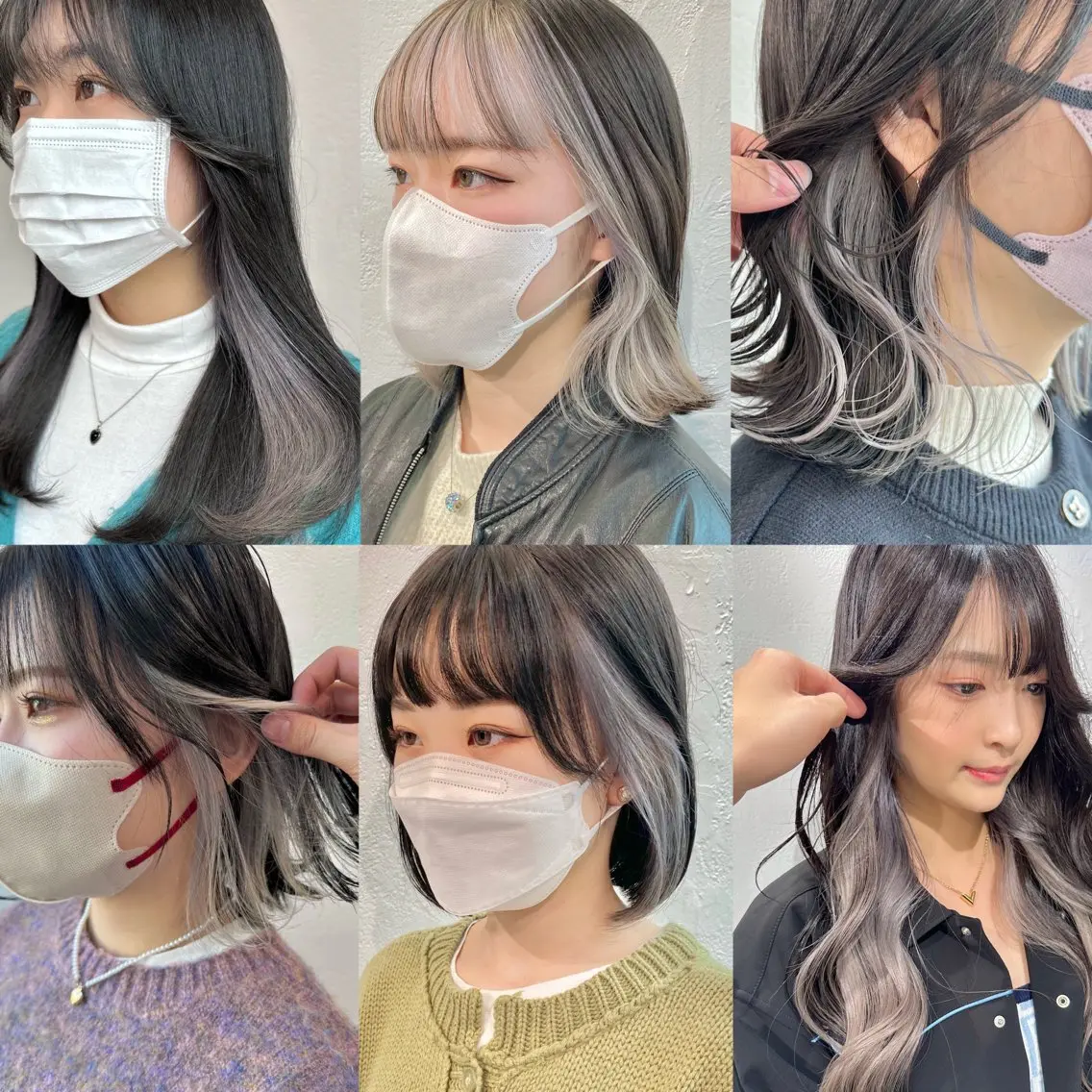 ミディアム カラー ブリーチ デザインカラー インナーカラー シルバー ホワイトシルバー カット ヘアカラー トリートメント インナーカラー/レイ ヤーカット♡/マキシのヘアスタイル