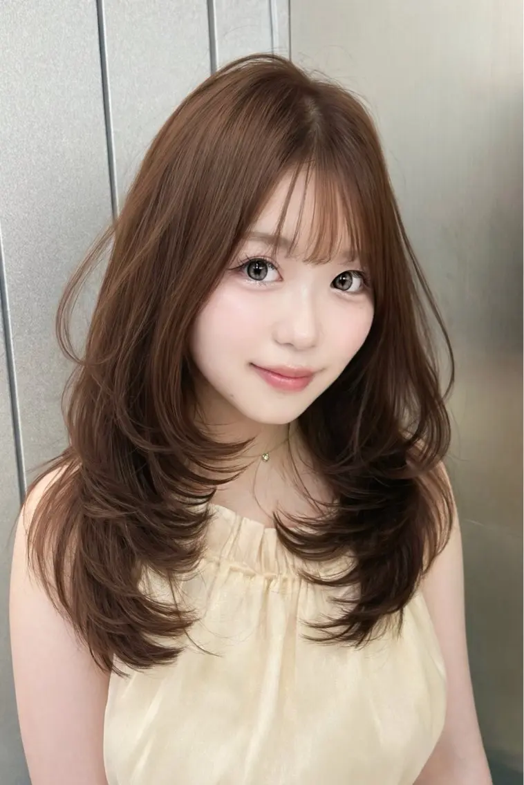 ロング 韓国風ヘア レイヤーカット 小顔カット 韓国レイヤー × ハイトーン/コウスケのヘアスタイル