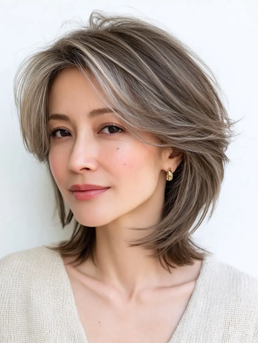 ミディアム 鈴木 梨央 白髪ぼかしのヘアスタイル
