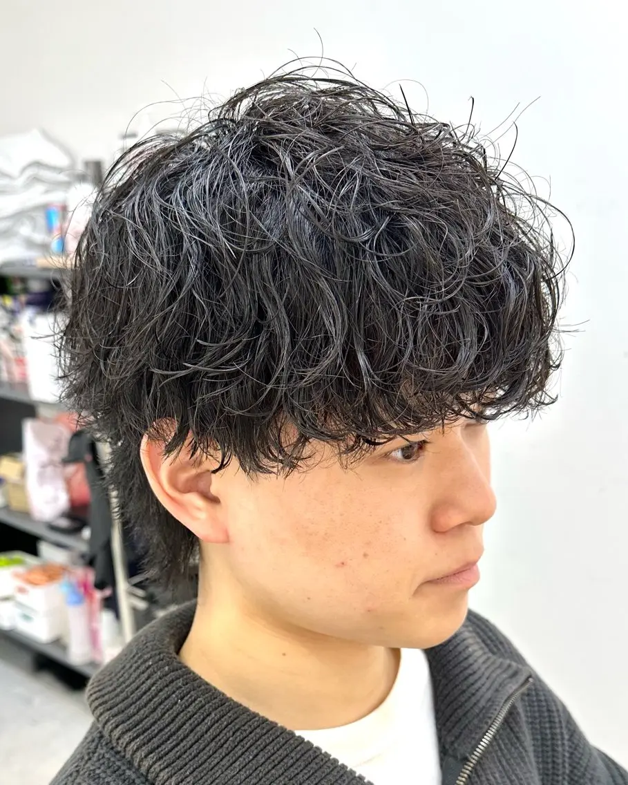 ショート パーマ メンズ メンズパーマ 波巻きパーマ スパイラルパーマ カット パーマ 渋谷/メンズ専門 美容師🍚ふみやのヘアスタイル