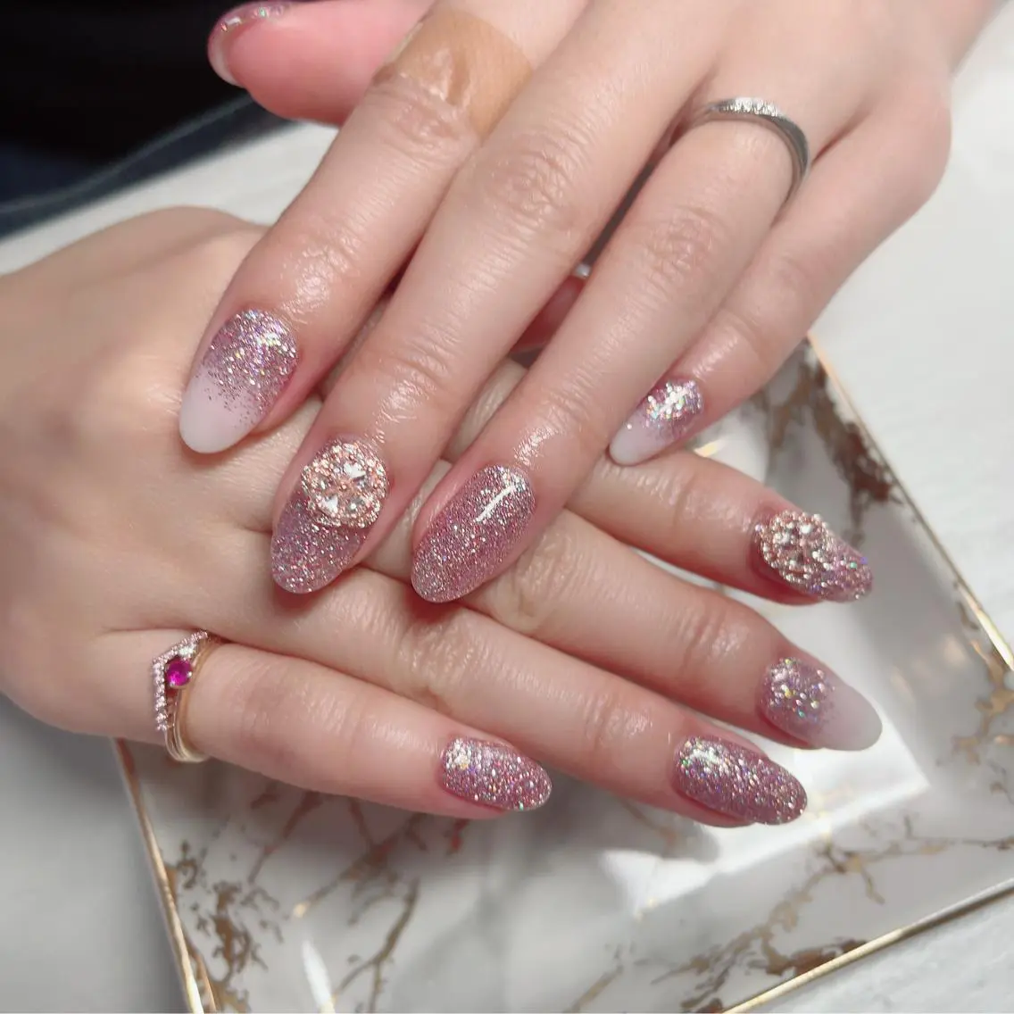 ネイル ジェルネイル ラメ(グリッター) ピンク 春ネイル Baby Nailのネイルデザイン