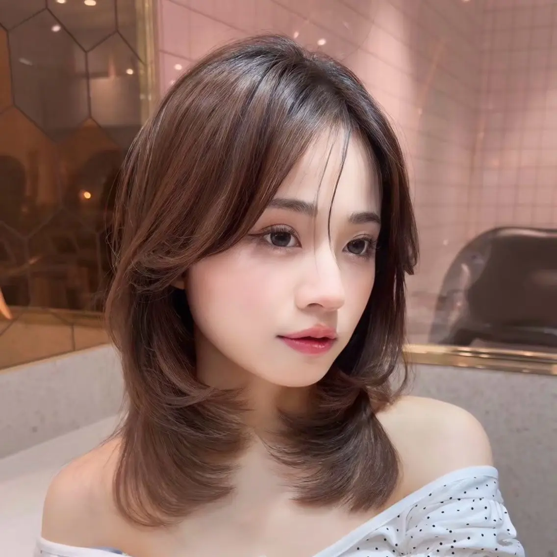 ミディアム ミディアムレイヤー レイヤーカット 新宿/韓国ヘア kurea🎀のヘアスタイル