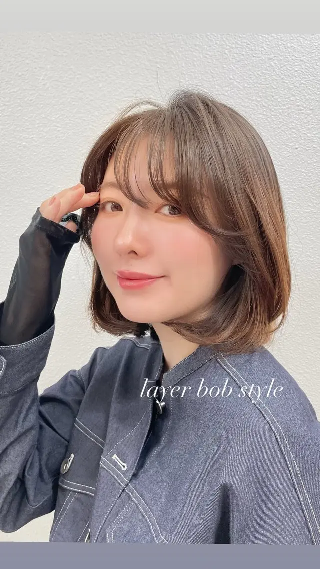 ショート ボブレイヤー ボブ 顔まわりレイヤー レイヤーカット カット ヘアカラー トリートメント ヘアセット ♡レイヤーボブ パーマ/うらら♡のヘアスタイル