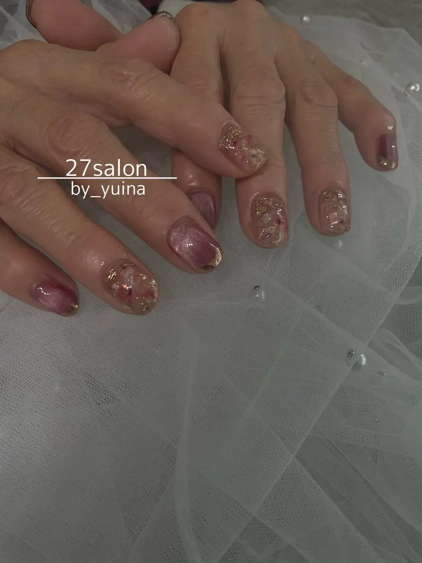 ネイル マグネットネイル ピンク ハンドネイル 27salon yuinaのネイルデザイン
