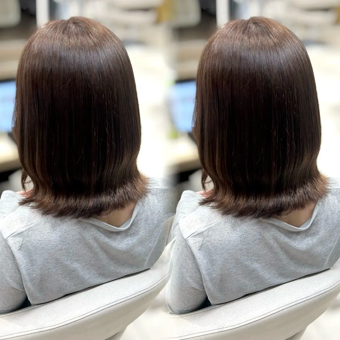 ミディアム カラー くびれヘア ヘアカラー トリートメント ヘッドスパ ヘアセット ベージュ/つや髪/ レイヤー／ゆいなのヘアスタイル