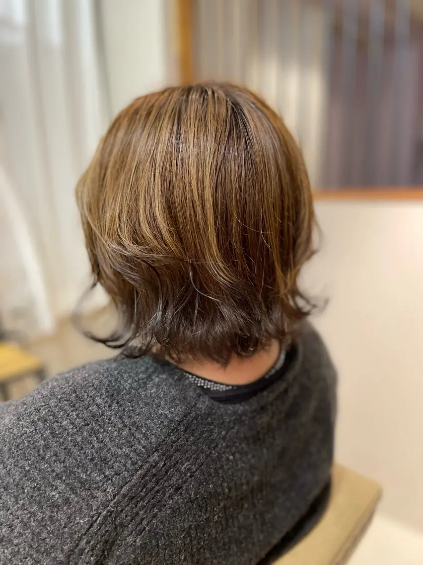 ミディアム カラー カット パーマ 清水 保博のヘアスタイル