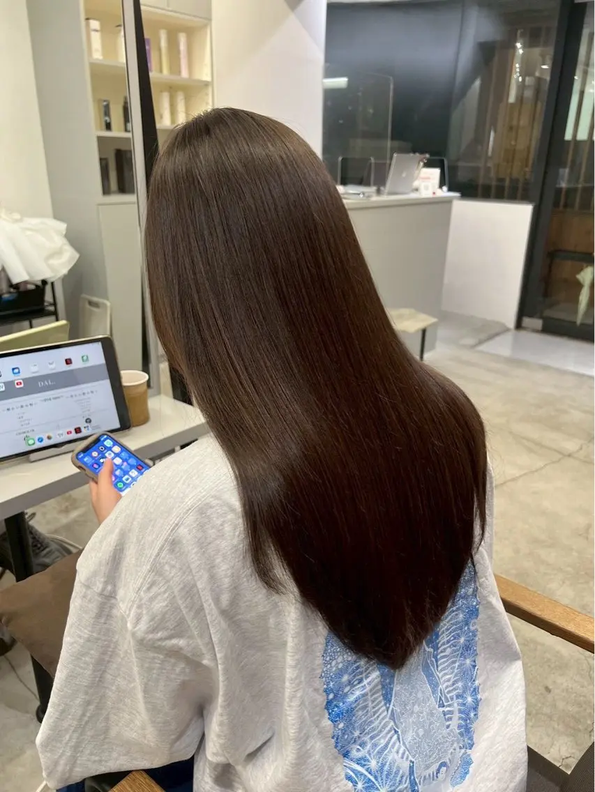 ロング パーマ 縮毛矯正 🍒モテ暖色カラー × うる艶✧ ゆなのヘアスタイル